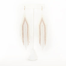 Load image into Gallery viewer, Earring Beaded Dangle Fringe Tan and White
