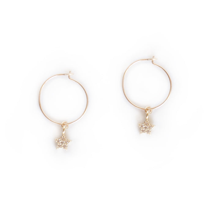 Earring Hoop with Cubic Zirconia Star Gold Filled