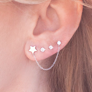 Earring Post Round and Star Cubic Zirconia in Sterling Silver