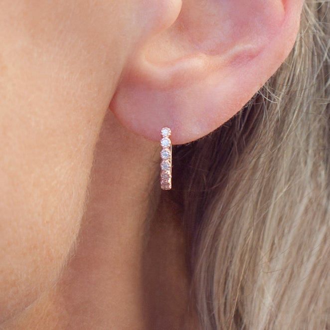 Earring Hoop Rose Gold Vermeil with round Cubic Zirconia Inlay Large, Single or a Pair
