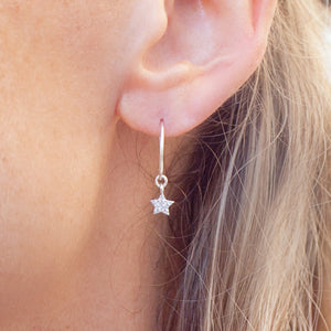 Earring Hoop with Cubic Zirconia Star Sterling Silver
