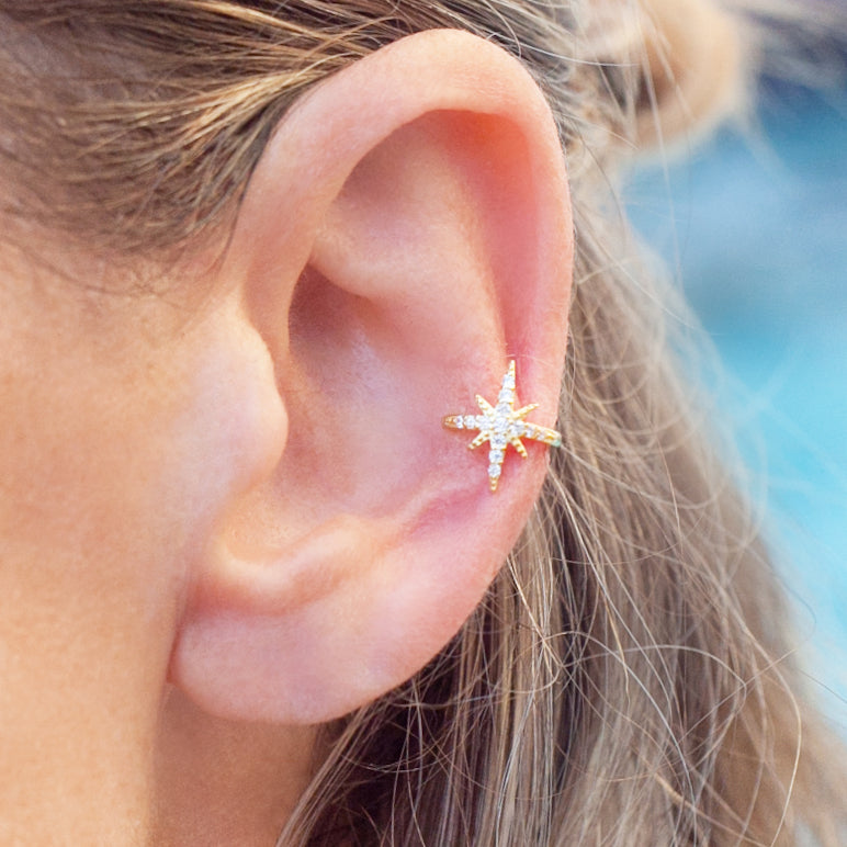 Ear Cuff Sunburst with Cubic Zirconia in Gold Vermeil (no piercing needed)